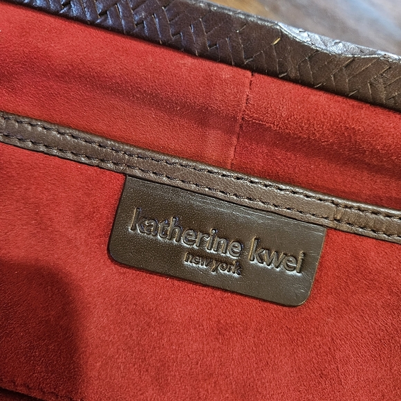 Katherine Kwei brown leather clutch authentic 8x10